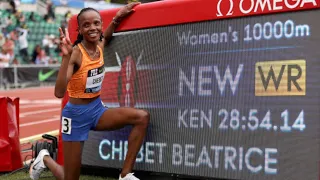 Beatrice Chebet Breaks World 10,000M Record With 28:54.14 in Eugene.