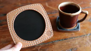 【Japanese leather craft】Making a “Inlayed Leather Coaster“ レザークラフト