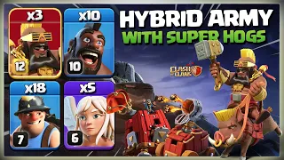 Th13 Hybrid with Super Hog Rider! TH13 QC SUPER HOG RIDER attack! Best TH13 Attack Strategy in coc