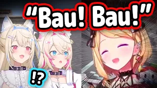 Aki Meets FuwaMoco And Gives Them A Cute "Bau! Bau!"【Hololive】