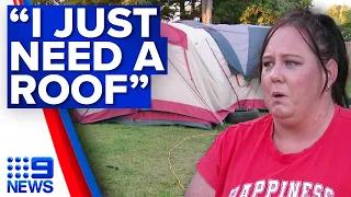 Mum and teen son forced to pitch tent in stranger's backyard | 9 News Australia