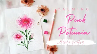 Pink Petunia Flowers Watercolor Painting with Calming Music, time lapse