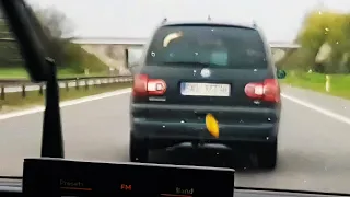 He overtook using emergency lane, cut the road and threw bananas