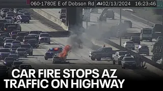 Car fire on US 60 in Mesa
