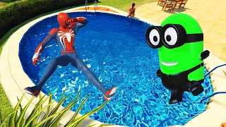GTA 5 Spiderman & Rainbow Minions Pool Parkour