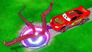 Mega Tentacle Pit Vs McQueen and Pixar cars! BeamNG. drive!