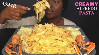 ASMR CREAMY ALFREDO PASTA MUKBANG |SPICY SHRIMP| (No talking) EATING SHOW (Eating Sounds)Vikky ASMR