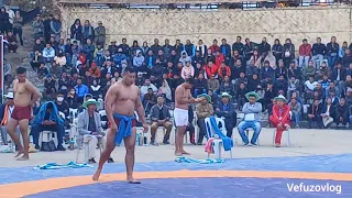 Venuzo Dawhou vs serayi tetse-o bout during 15th International Hornbill Naga wrestling 2022