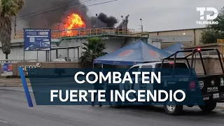 Combaten fuerte incendio en el Parque Industrial Monterrey en Apodaca