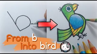 Draw a bird, A-Z Turn letter into cartoon (Drawing Picture) Learn drawing, Letter b into bird