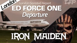 Iron Maiden 747 Ed Force One Boeing Takeoff London Stansted Airport Takeoff High Quality 4K