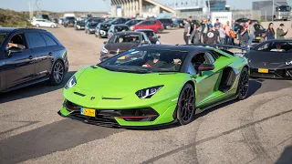 Supercars Leaving a Car Show - Novitec F12, Vantage GT12, ABT R8 V10, Capristo Aventador, iPE GT3 RS