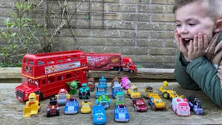 Disney pixar cars , robocar poli fall into water: lightning McQueen , Amber , poli , Helly