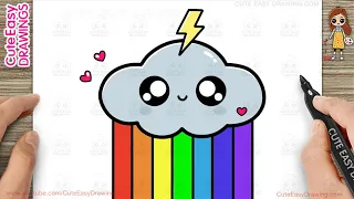 How to draw a Cute rainbow Cloud Easy for Kids and Toddlers