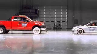 Ford F150 and Honda Civic frontal crash test by IIHS 1