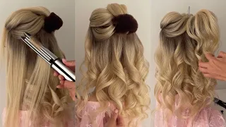 Voluminous Flat iron curls || Half Up half Down tutorial