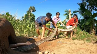 Beautiful Girl was attacked by a Giant Python while taking Eggs from Its Nest | Hunter Survival TV