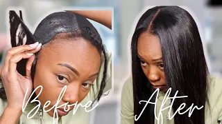 MIDDLE PART QUICKWEAVE WITH MINIMAL LEAVEOUT PROTECTIVE STYLE + BLENDING NATURAL HAIR WITH LEAVEOUT