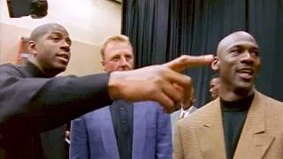 Patrick Ewing, Michael Jordan, Larry Bird, Magic Johnson, and Dr. J Moment