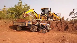 JCB 3dx Working with Many Tractors John Deere Mahindra 275 Eicher 485 Massey Ferguson Part 46