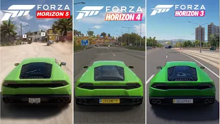 Forza Horizon 5 Vs Horizon 4 Vs Horizon 3 - Engine Sound Comparison Lamorghini Huracan