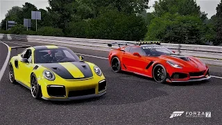 Forza 7 Drag race: Corvette Zr1 Pace car vs Porsche 911 GT2 RS