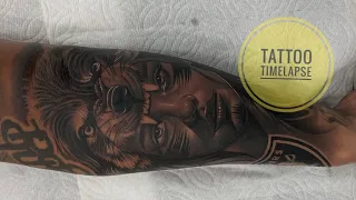 TATTOO TIMELAPSE-WARRIOR W WOLF HEADRESS