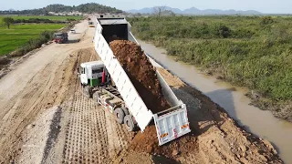 Best! Amazing heavy duty operator new road building process big Dozer Vs big dump truck at work