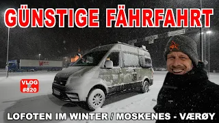 #820 NEU, HEFTIGES WETTER auf den Lofoten, Schnee, Eis, Sturm, Rosa Farbe | Kostenlose Fähre Værøy