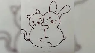 cute cat and bunny hugging drawing tutorial. sparkle and us