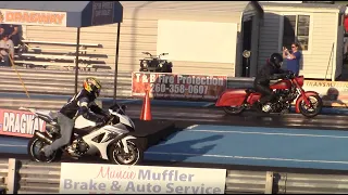 Harley Davidson vs GSX-R1000 1/4 Mile