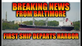 First Ship Departs Baltimore Harbor following Key Bridge Collapse by Dali