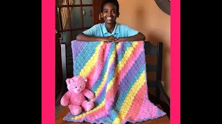 Diagonal Striped Baby Blanket with Jonah's Hands