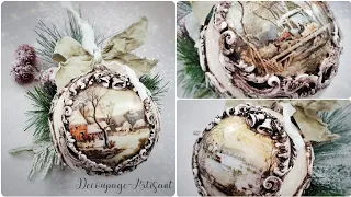 Decoupage 🎄antiqued bauble with a winter view 🎄postarzana bombka z zimowym widokiem #itdcollection