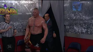 BROCK LESNAR THROWS THE UNIVERSAL TITLE AT VINCE MCMAHON AFTER WRESTLEMANIA 34