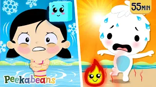 Hot and Cold Song 🔥❄️🥵🥶 | 60 Min Kids Learning Songs @PeekabeansKidsSongs