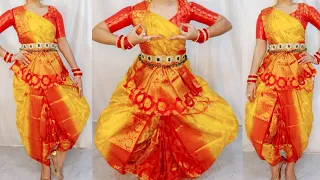NORMAL LENGTH OF SAREE DRAPING IN CLASSICAL DANCE COSTUME|BHARATNATYAM DANCE COSTUME DRAPE|HINDI