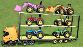 Transport of Colors! Triple Loader! 6 Tractors on Triple Truck! LANDINI Tractor vs Water Slide! FS22