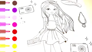 Learn coloring cute Girl | How to draw girl step by step #drawing #coloring #dress#dressing#forkids