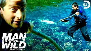 Bear Grylls Goes Spear Fishing and Climbs a Waterfall | Man vs. Wild