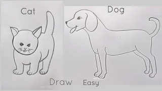 how to draw cat and dog drawing easy step by step@Kids Drawing Talent