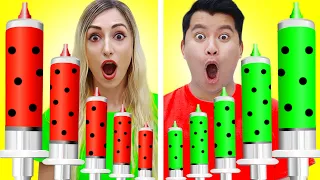 RED VS GREEN FOOD CHALLENGE | EATING ONE COLOR FOR 24 HOURS | 6 ROUNDS OF CRAZY COLOR CANDY