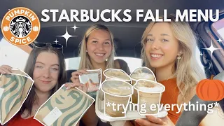 TRYING ALL OF STARBUCKS NEW FALL DRINKS MENU 2023 *taste test* 🎃 new pumpkin chai latte +food menu!!