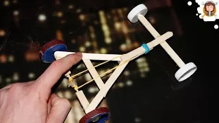 How to make a Rubber Band powered Car - ( Homemade Toy)