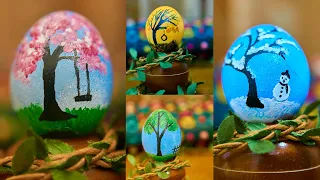 DIY Egg Shell Art | Four seasons | Miniature art | Acrylic painting | Easy Craft Ideas