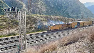 Seven Power Units! Amazing Union Pacific Mixed Manifest Freight Train! Breathtaking Scenic Blue Cut!