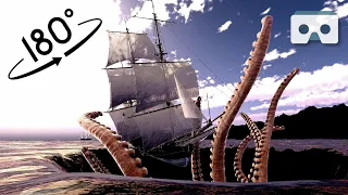 Kraken eating Ships VR Video: 180 Virtual Reality scary 3D Video with Blue Hole, Maelstrom & Wyverns