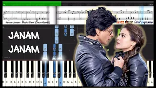 ♫ Janam Janam (Dilwale) Arijit Singh & SRK || Piano Tutorial + Music Sheet + MIDI with Lyrics