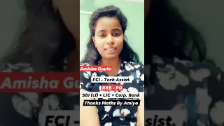 #Congrats Amisha Gupta : #FCI #sbi #lic #CorporativeBank #RRBPO : #successstories #shorts