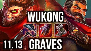 WUKONG vs GRAVES (TOP) (DEFEAT) | 3.6M mastery, 6 solo kills, 700+ games | BR Challenger | v11.13